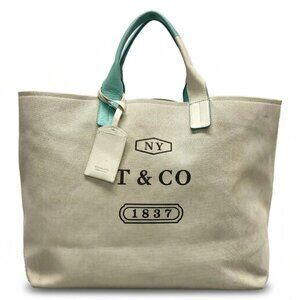 Auth TIFFANY&Co. Color Block Weekend Tote - Cream Tiffany Blue Canvas Leather